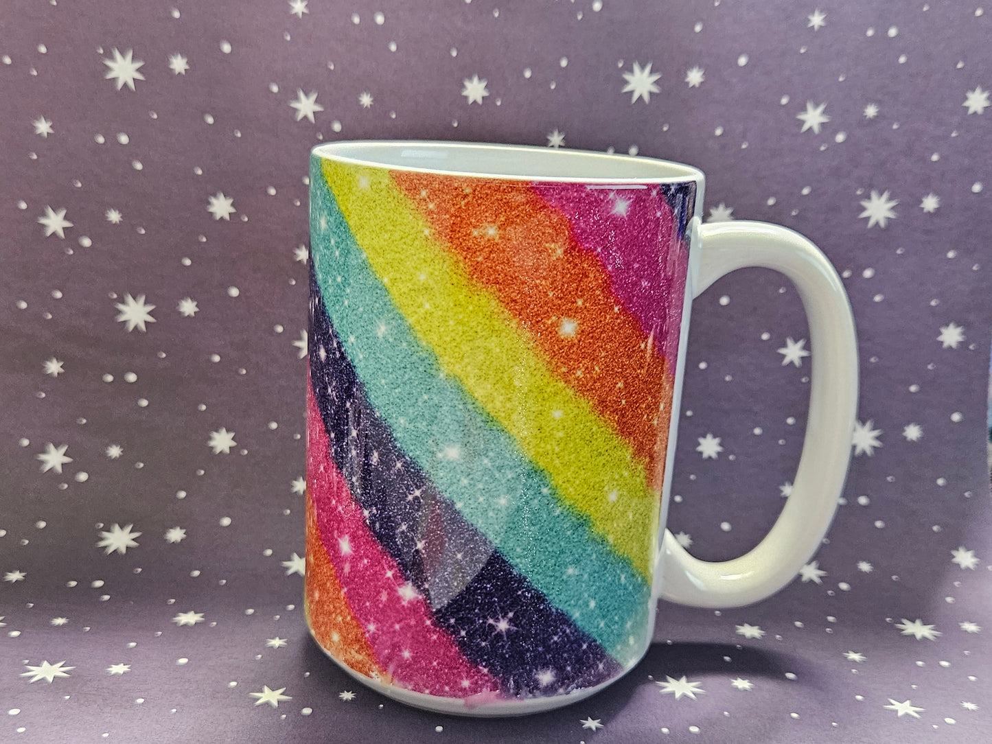 15 oz. Ceramic Glittered Rainbow Coffee Mug