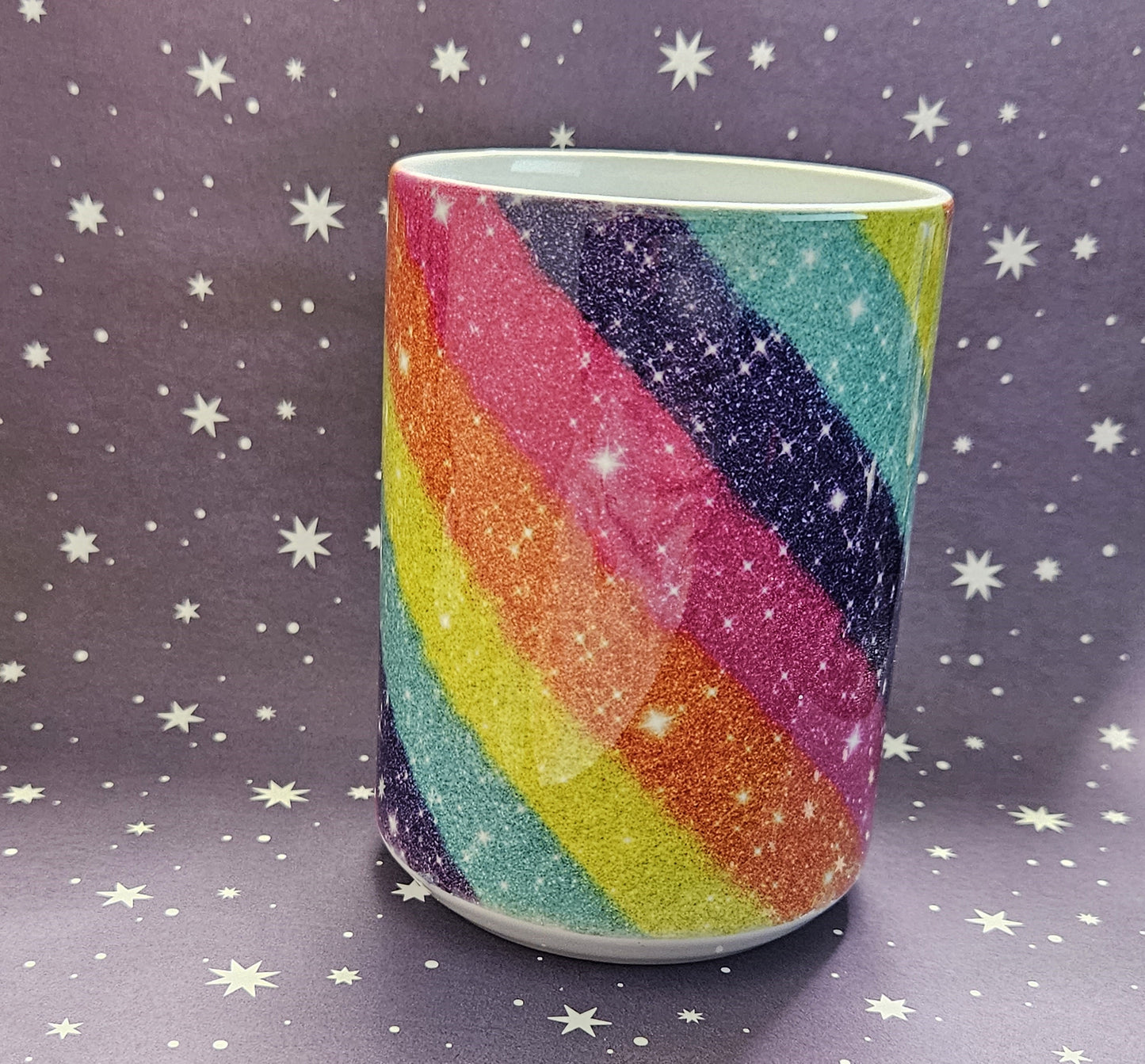 15 oz. Ceramic Glittered Rainbow Coffee Mug