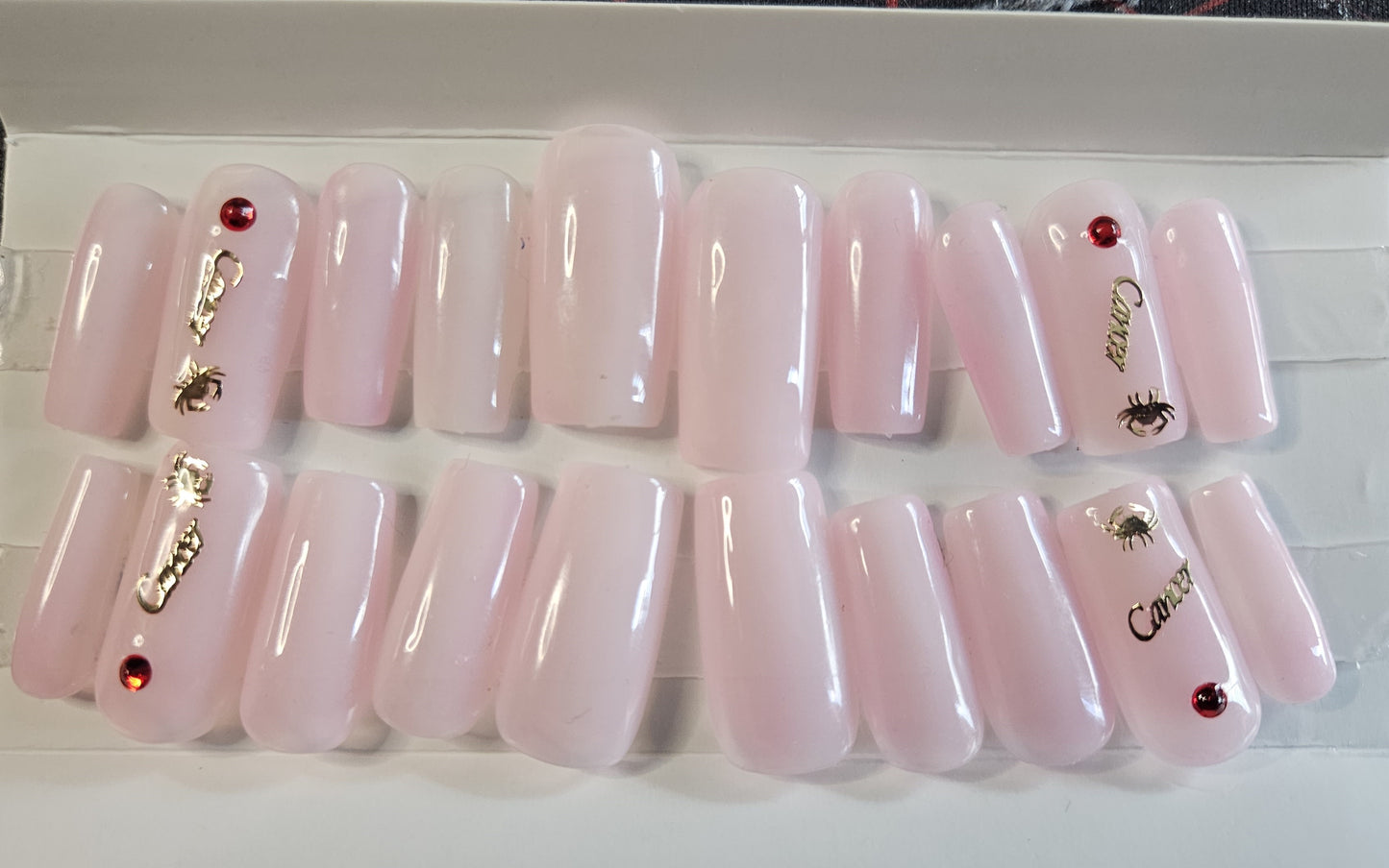 Zodiac Sign Cancer Clear Pink Square Press-On Nails Set