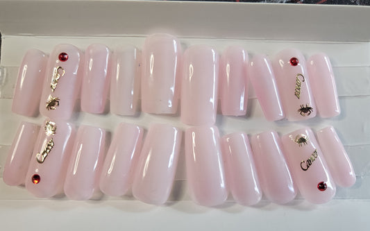 Zodiac Sign Cancer Clear Pink Square Press-On Nails Set