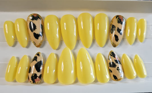 Yellow Cheetah Stiletto Press-On Nails Set
