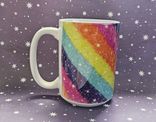 15 oz. Ceramic Glittered Rainbow Coffee Mug