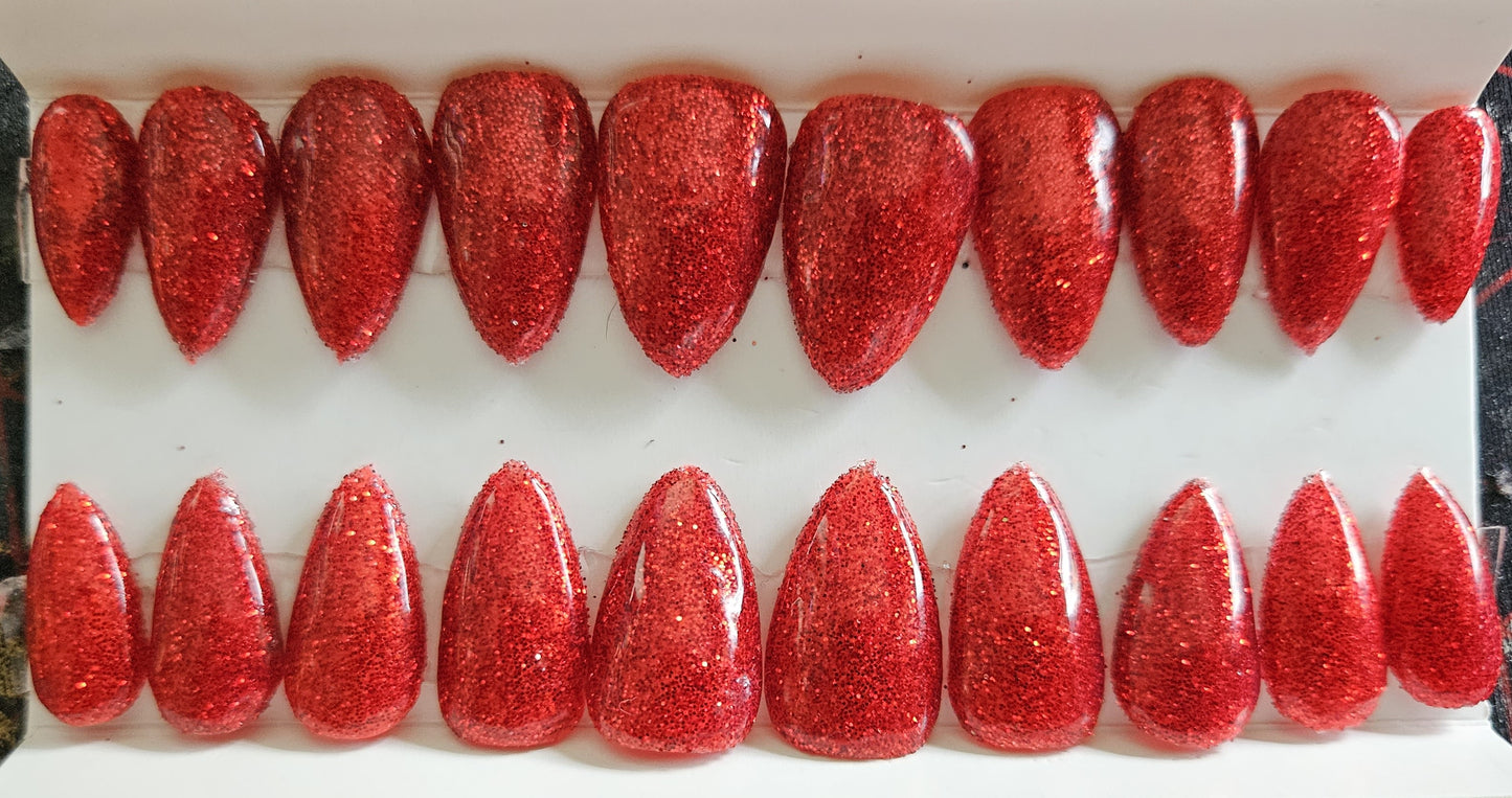 Red Glitter Almond Shaped Press-On Nails