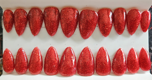 Red Glitter Almond Shaped Press-On Nails