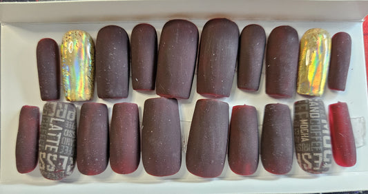 Matte Brown & Gold Chrome Coffee Press-On Nails