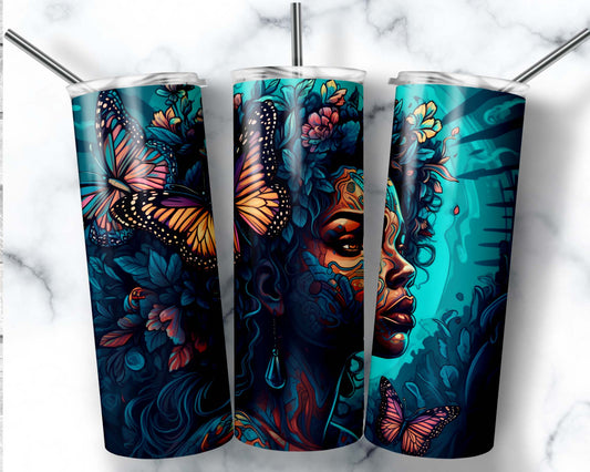 African Woman Butterflies 20 oz. Skinny Tumbler