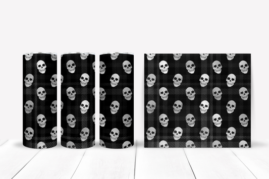 Halloween Skull Black Plaid Tumbler
