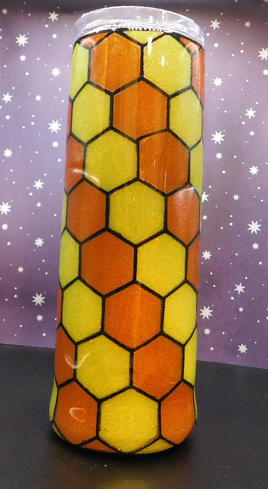 Orange & Yellow Glittered Honeycomb 20 oz. Skinny Tumbler