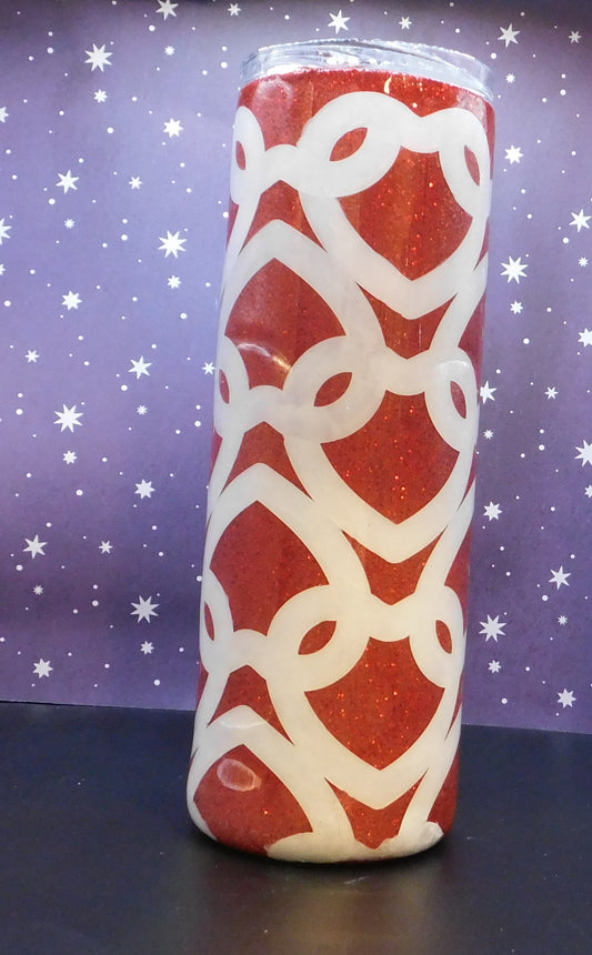 Red Glitter Interlocking Hearts 20 oz. Skinny Tumbler
