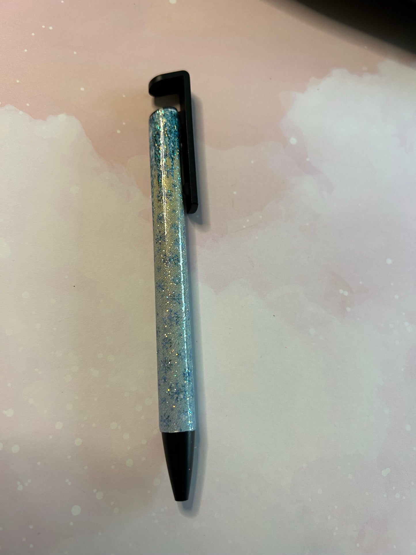 Blue & White Shimmery Snowflake Pen
