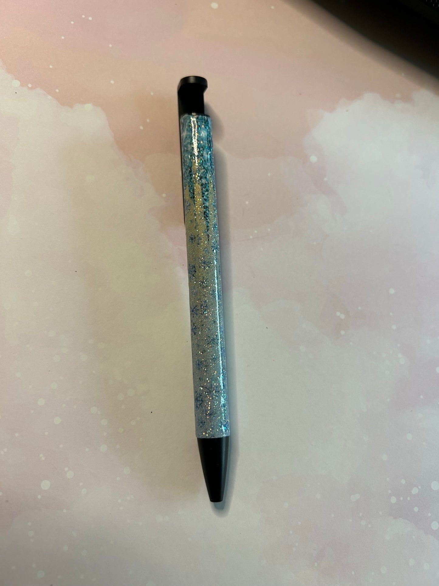 Blue & White Shimmery Snowflake Pen