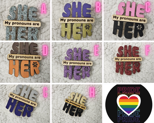 She/Her Pronoun Lapel Pins